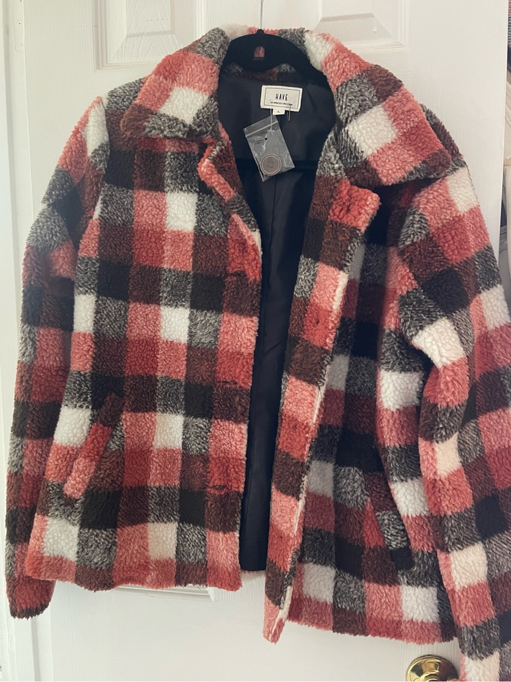 HAVE Checkered Teddy Jacket in Red, Black & White